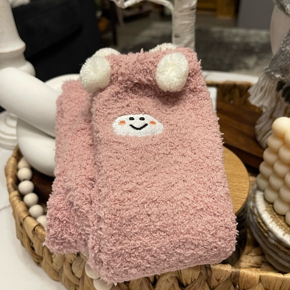 Cartoon Fuzzy High Knee Socks In Pink - Picture 6 of 7